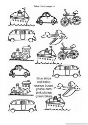 English Worksheet: Colour the transports