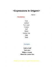 English Worksheet: Expressions and words in Origami