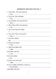 English Worksheet: Rewriting the sentences