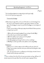 English Worksheet: speaking assignment new technologies and robotics