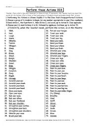 English Worksheet: DRAMA Performance 003 Actions 3