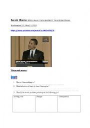 English Worksheet:  2009 Barack Obamas speech during the White House Correspondents Dinner on the role and importance of journalists