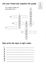 English Worksheet: Days of the week - crossword