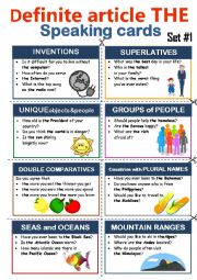 English Worksheet: Definite article THE - Speaking cards/Test