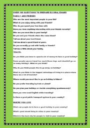 English Worksheet: FIRST CERTIFICATE SPEAKING PART 1