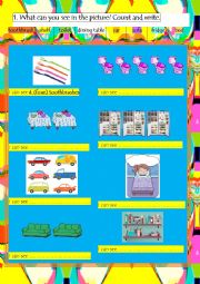 English Worksheet: Count and write (colourful)