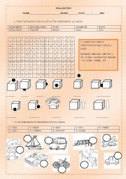 English test about prepositions, places and means of transportantion