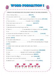 English Worksheet: WORD FORMATION 1