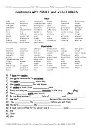 English Worksheet: VOCABULARY 010 Fruit & Vegetables