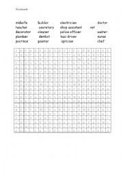 English Worksheet: Jobs:wordsearch with answers
