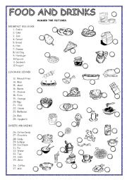 English Worksheet: Food and Drinks