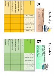 English Worksheet: Battle Ships for practicing sentences