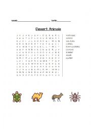 English Worksheet: Desert Animals Word Search