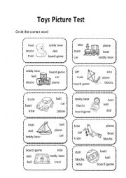 English Worksheet: toys picture test for first grade