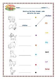 English Worksheet: Farm and animals matching the color