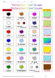 English Worksheet: COLOURS 001 & Patterns