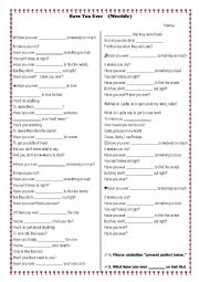 English Worksheet: Present perfect tense Song 