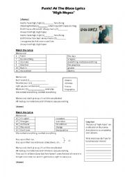 English Worksheet: High Hopes- Panic! At the Disco.