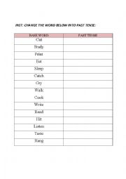English Worksheet: Past tense 