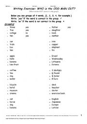 English Worksheet: ODD MAN OUT 001 Writing Exercise 1