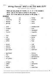 English Worksheet: ODD MAN OUT 002 Writing Exercise 2