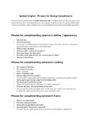 English Worksheet: compliments, affirmation, manners