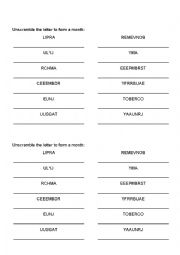 English Worksheet: Unscramble Months