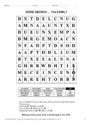 English Worksheet: WORDSEARCH 002 The FAMILY