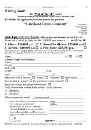 English Worksheet: APPLICATION FORM 003 Circus Jobs