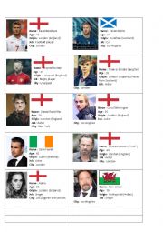 English Worksheet: British celebrities - Identity cards