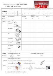 English Worksheet: Talent quiz - Pairwork