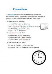 English Worksheet: Prepositions In At On