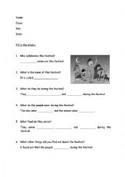 English Worksheet: FESTIVAL