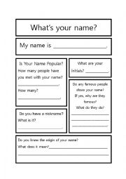 English Worksheet: My name