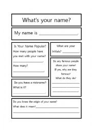 English Worksheet: My name