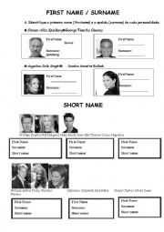 English Worksheet: First name and surname