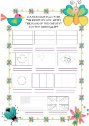 English Worksheet: Colour flags - countries and nationalities