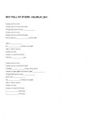 English Worksheet: Coldplay - Sky full of stars