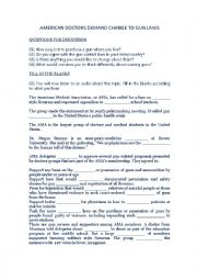 English Worksheet: American doctors demand change to gun laws - discussion, listening, reading, writing