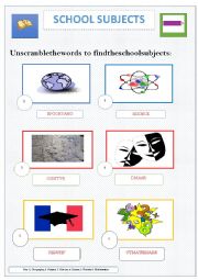 English Worksheet: SCHOOL SUBJECTS - UNSCRAMBLE THE WORDS