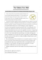 English Worksheet: The Gluten Free Diet