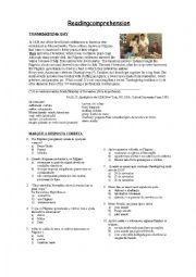 English Worksheet: Reading Comprehension - Thanksgiving