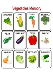 English Worksheet: Vegetables Memory Cards