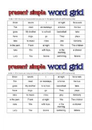 English Worksheet: present simple word grid