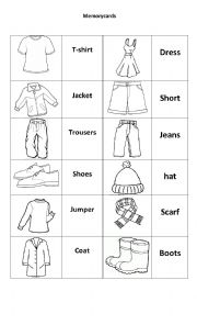 English Worksheet: clothes memory card
