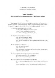 English Worksheet: Conversation Plan - Health and Habits