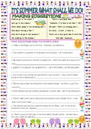 English Worksheet: Its summer! What shall we do? suggestions with answer keys