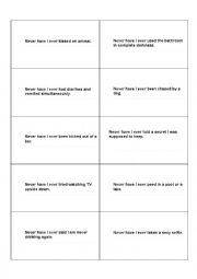 English Worksheet: Never have I ever game cards