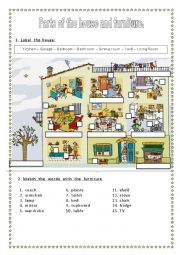 English Worksheet: Parts of the house and furniture
