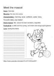 English Worksheet: Meet the mascot writing activity